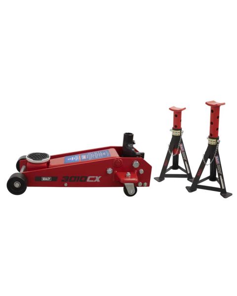 Trolley Jack 3 Tonne Standard Chassis with Axle Stands (Pair) 3 Tonne Capacity per Stand